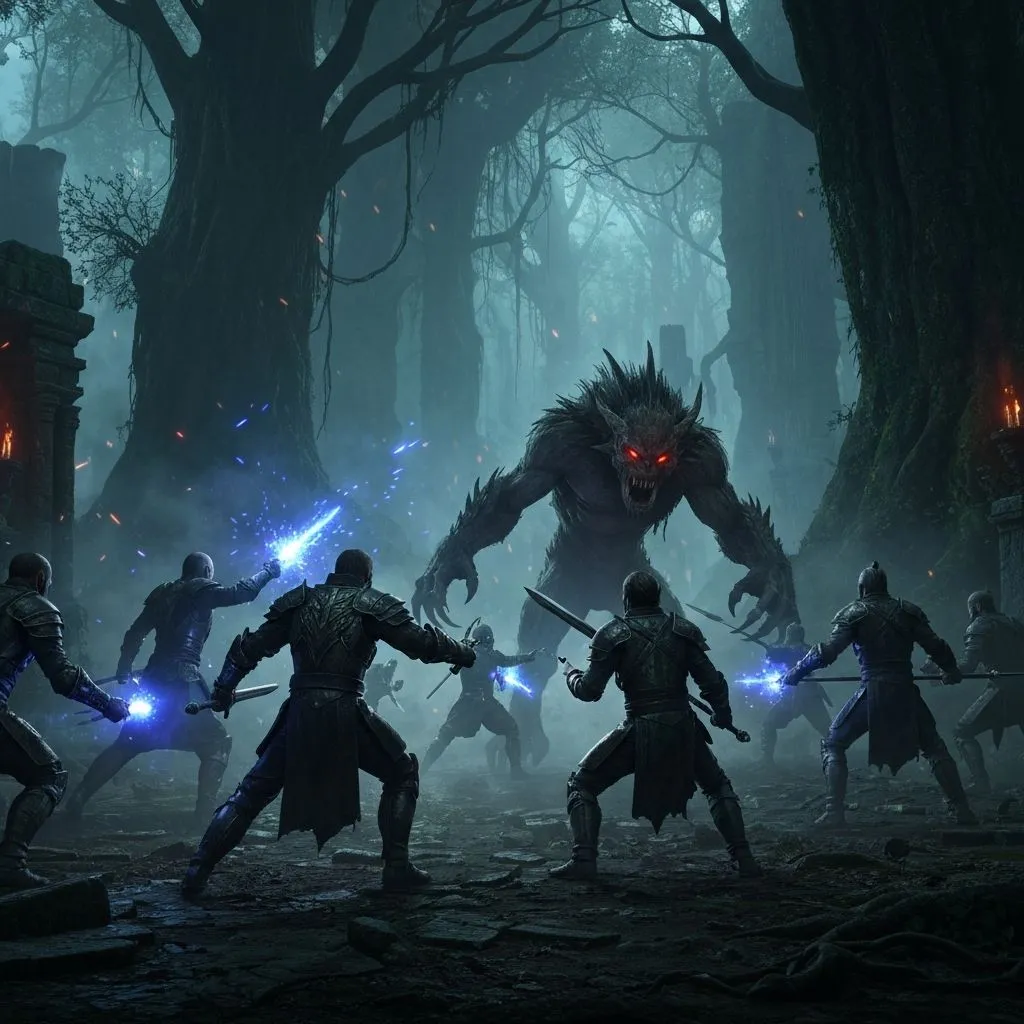 Epic battle against a demon in a ruined cathedral in Dracoria