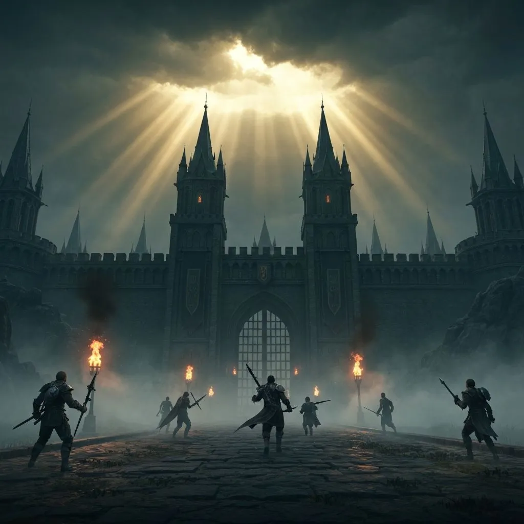 Epic fantasy landscape with ancient fortress